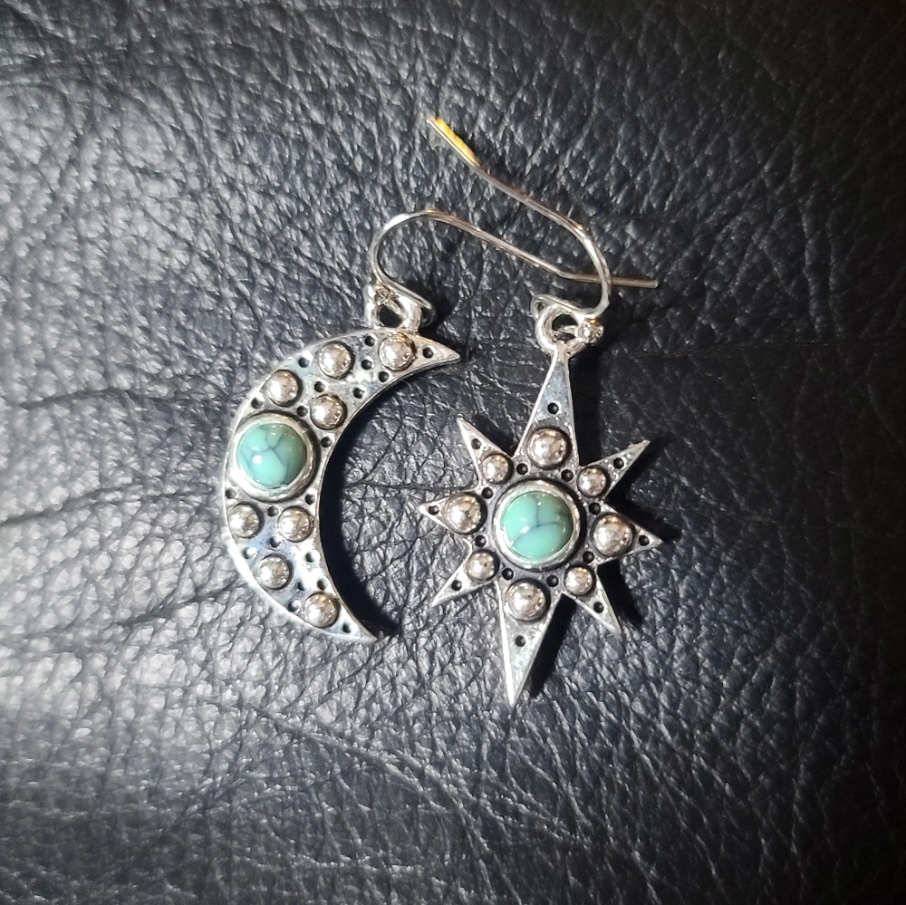 Turquoise & sterling 🌙 moon & 🌟 Star earrings - Picture 2 of 3